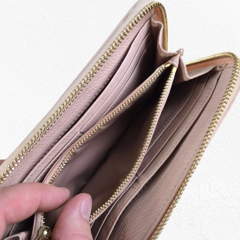Tory Burch Amanda Blush Pink Pebbled Leather Zip Tassel Continental Wallet